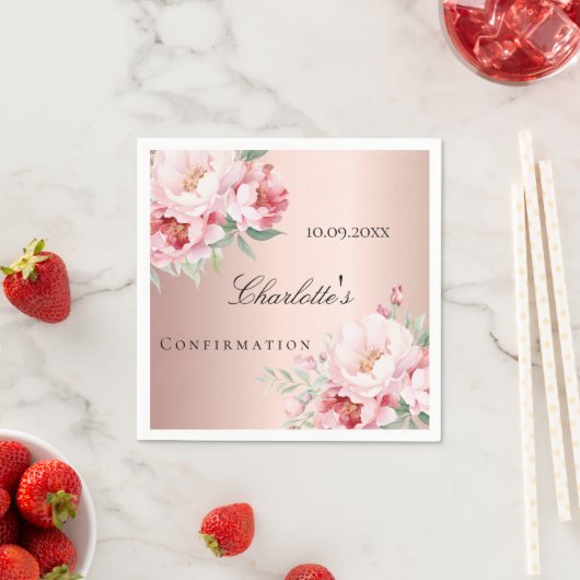 バラ金ゴールドピンクローズ花模様確認 スタンダードカクテルナプキン (インサイチュ)