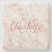 バラ金ゴールドピンク大理石モノグラムエレガント名 ストーンコースター (正面)