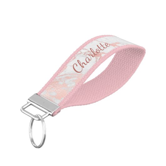 バラ金ゴールドピンク大理石モノグラム名 リストバンドキーホルダー (アングル下)