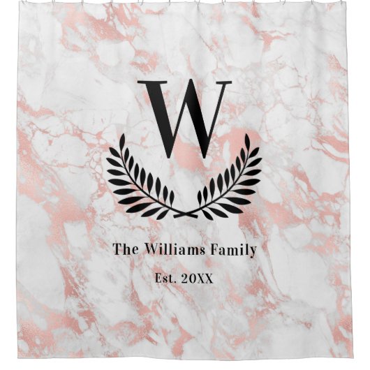 バラ金ゴールドピンク大理石科モノグラムエレガント シャワーカーテン (正面)