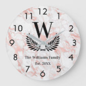 バラ金ゴールドピンク大理石科モノグラムエレガント ラージ壁時計 (正面)