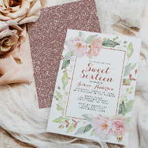 バラ金ゴールドピンク幾何グリッターSweet sixteenInv