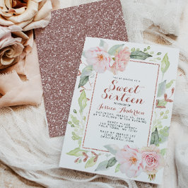 バラ金ゴールドピンク幾何グリッターSweet sixteenInv 招待状