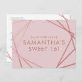 バラ金ゴールドピンク幾何学甘い16日付を保存 案内ポストカード (正面/裏面)