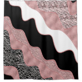 バラ金ゴールドピンク抽象芸術波モダングラムトレンディー シャワーカーテン (正面)