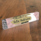 バラ金ゴールドピンク抽象芸術波モダングラムトレンディー デスクネームプレート (側面)