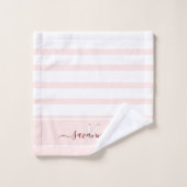 バラ金ゴールドピンク白ストライプモノグラム名 バスタオルセット (ウォッシュタオル)