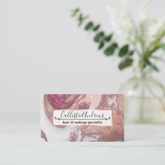 バラ金ゴールドピンク白色彩の鮮やか抽象芸術大理石 名刺 (スタンド正面)