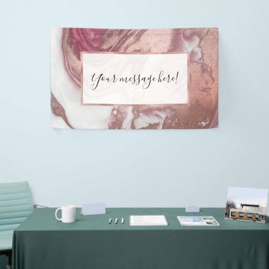 バラ金ゴールドピンク白色彩の鮮やか抽象芸術大理石 横断幕 (トレードショー)