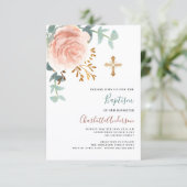 バラ金ゴールドピンク緑金ゴールドクロスバプテスマ 招待状 (スタンド正面)