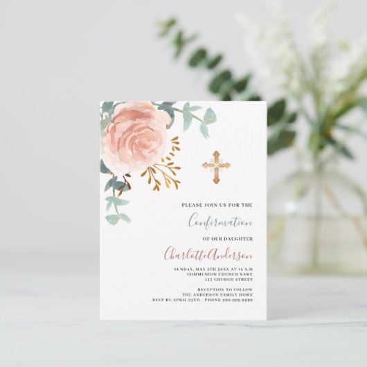 バラ金ゴールドピンク緑金ゴールド交差確認 インビテーションポストカード (スタンド正面)