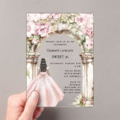 バラ金ゴールドピンク花模様アーチドレススウィート16 アクリル招待状 (インサイチュ (ポータブル))