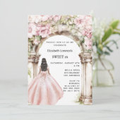 バラ金ゴールドピンク花模様アーチドレススウィート16 招待状 (スタンド正面)