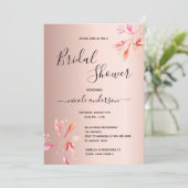バラ金ゴールドピンク花模様ピンクブライダルシャワー 招待状 (スタンド正面)