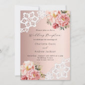 バラ金ゴールドピンク花模様プレミアムウェディングレセプション 招待状 (正面)