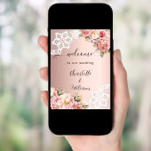 バラ金ゴールドピンク花模様レース結婚の歓迎 ポスター
