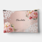 バラ金ゴールドピンク花模様レース アクセサリーポーチ (裏面)