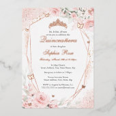 バラ金ゴールドピンク赤面バタフライフローラキンセアニェラ 箔招待状 (正面)