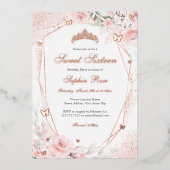 バラ金ゴールドピンク赤面バタフライフローラスウィート16 箔招待状 (正面)