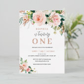 バラ金ゴールドピンク赤面フローラガール1stバースデーフォイ 箔招待状 (立ち正面)