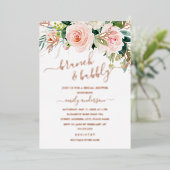 バラ金ゴールドピンク赤面フローラブランチ&バブリー 箔招待状 (立ち正面)