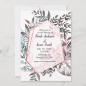 バラ金ゴールドピンク赤面植物性結婚の結婚 招待状 (正面)