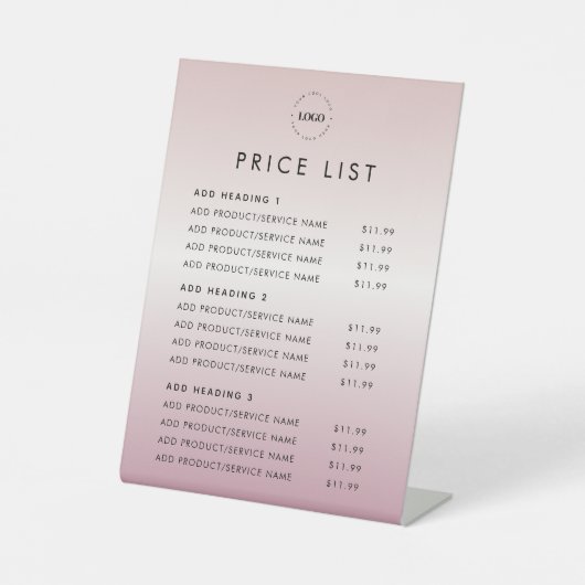 バラ金ゴールドピンク追加ロゴ価格表美しいサロン 台座サイン (正面)