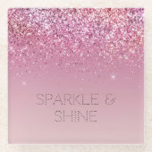 バラ金ゴールドピンク金ゴールドグリッタースパークル ガラスコースター (正面)