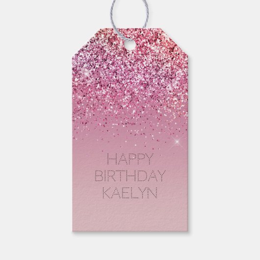 バラ金ゴールドピンク金ゴールドグリッタースパークル ギフトタグ (正面)