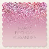 バラ金ゴールドピンク金ゴールドグリッタースパークル ペーパーコースター (正面)