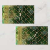 バラ金ゴールドピンク金ゴールドグリーンマーメイド美容師 名刺 (正面/裏面)