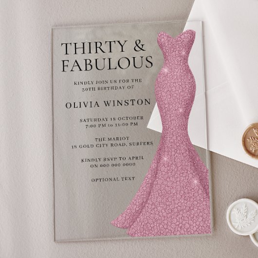 バラ金ゴールドピンク30歳と素晴らしい30歳の誕生日 アクリル招待状