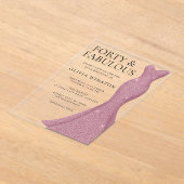 バラ金ゴールドピンク40thと素晴らしい40th誕生日 アクリル招待状 (レイダウン)