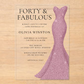 バラ金ゴールドピンク40thと素晴らしい40th誕生日 アクリル招待状 (正面)