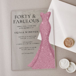 バラ金ゴールドピンク40thと素晴らしい40th誕生日 アクリル招待状