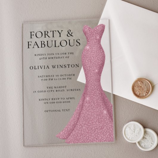 バラ金ゴールドピンク40thと素晴らしい40th誕生日 アクリル招待状