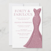 バラ金ゴールドピンク40thと素晴らしい40th誕生日 招待状 (正面)