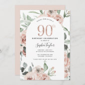 バラ金ゴールドピンク90番目の誕生日招待状 招待状 (正面/裏面)
