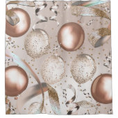 バラ金ゴールドピンク&グリッターバルーン シャワーカーテン (正面)