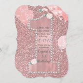 バラ金ゴールドピンク&ダイヤモンドONE誕生日パーティー 招待状 (正面/裏面)