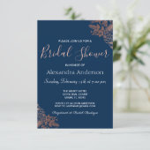 バラ金ゴールドピンク&ネイビーブルーフローラブライダルシャワー 招待状 (スタンド正面)