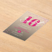 バラ金ゴールドピンク&ブラックスウィート16誕生日 アクリル招待状 (レイダウン)