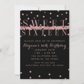 バラ金ゴールドピンク&ブラックモダングラムスウィート16パーティー 招待状 (正面)