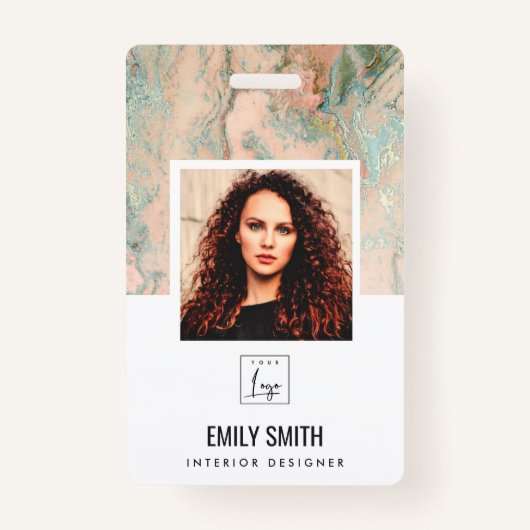 バラ金ゴールドピーチグリーン従業員フォトバーコード名 バッジ (正面)