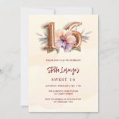 バラ金ゴールドピーチ水色フローラスウィート16 招待状 (正面)