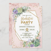 バラ金ゴールドフィエスタ卒業招待状幾何学フレーム 招待状 (正面/裏面)