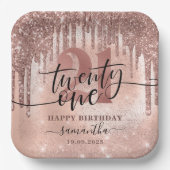 バラ金ゴールドフェイクグリッターとフォイル21歳の誕生日パーティー  ペーパープレート (正面)