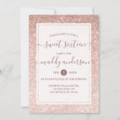 バラ金ゴールドフェイクグリッターエレガントスウィート16誕生日 招待状 (正面)