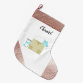 バラ金ゴールドフェイクグリッターガールテーマ ラージクリスマスストッキング (正面 (吊り時))