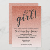 バラ金ゴールドフェイクグリッターグラデーションガールベビーシャワーカード 招待状 (正面/裏面)